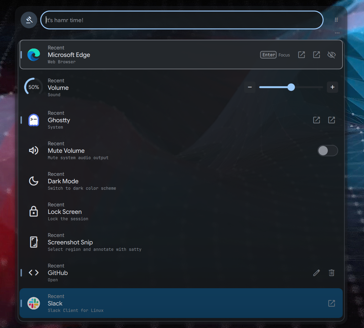 A basic results list showing items with icons, names, and descriptions